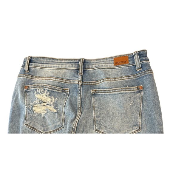 Judy Blue Distressed High Rise Boyfriend Fit Jeans Womens Size 11/30 Blue |K1 - Picture 8 of 8